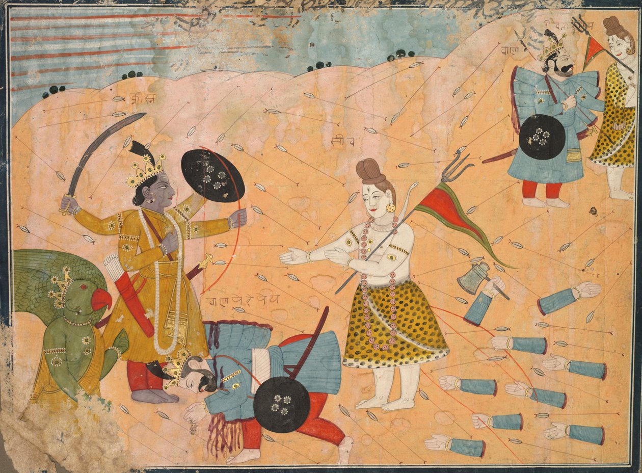 Shiva vermittelt für Vanasura: Szene aus dem Aniruddha Usha Abschnitt von Krishna Lila von Unknown artist