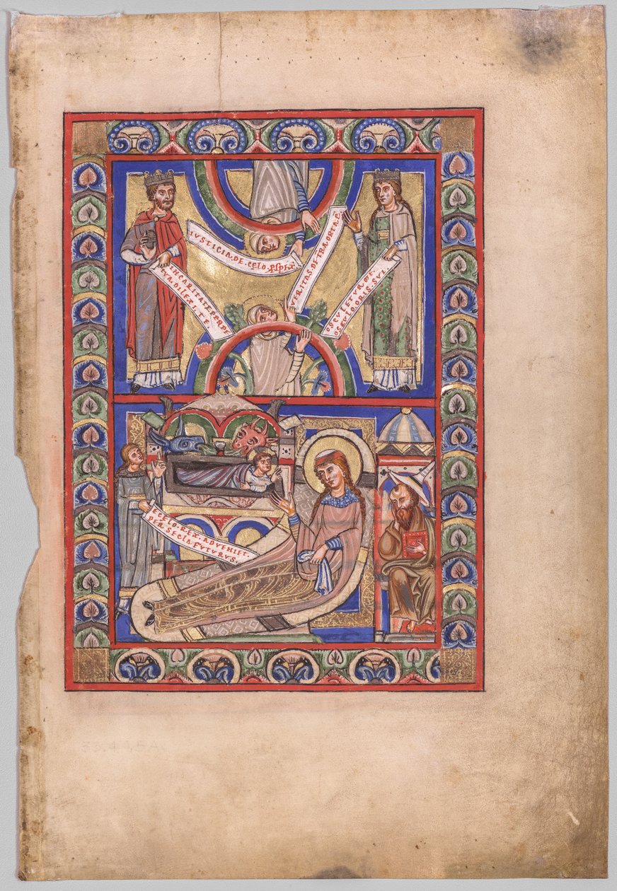 Einzelblatt aus einem Evangelienbuch: Die Geburt Christi (Recto) von Unknown artist
