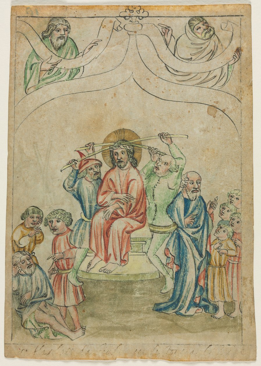 Einzelblatt aus einer Biblia Pauperum: Christus mit Dornenkrone (recto) von Unknown artist