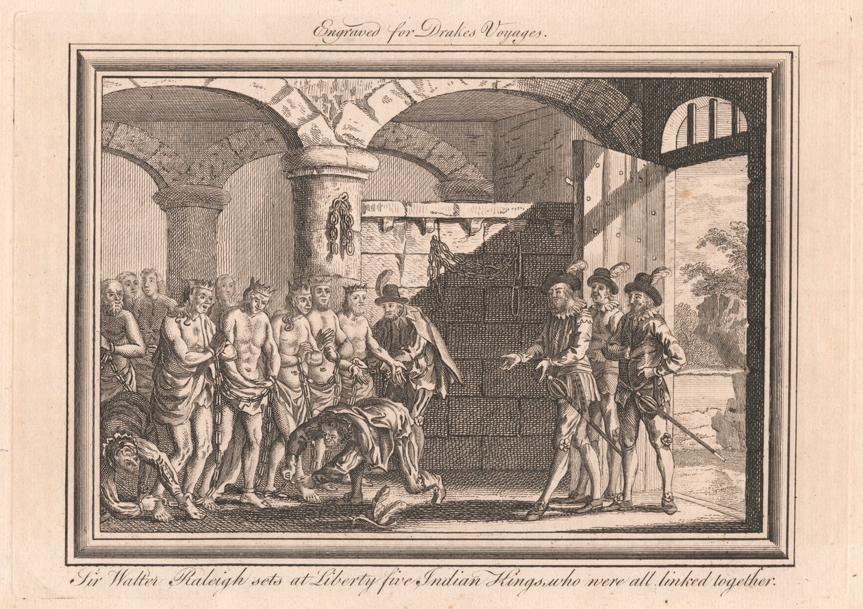 Sir Walter Raleigh befreit fünf indianische Könige, die alle miteinander verbunden waren von Unknown artist