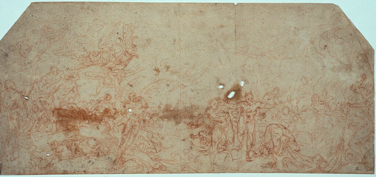 Skizze für das Jüngste Gericht (recto); Kopfstudie (verso) von Unknown artist
