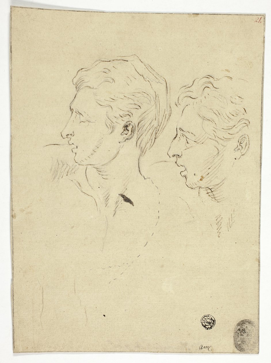 Skizze von zwei Männern, die nach links drehen von Unknown artist