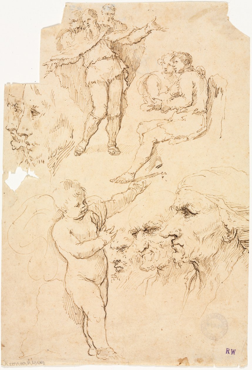 Skizzen von Köpfen und Figuren von Unknown artist