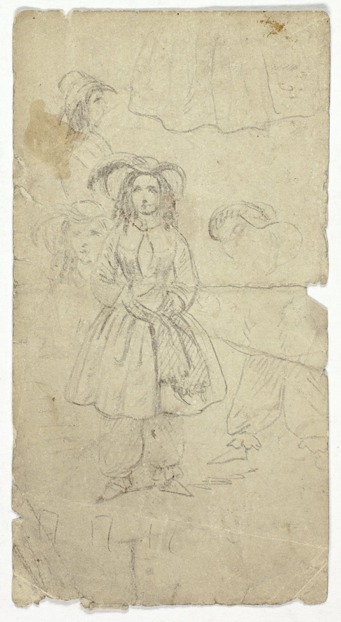 Skizzen eines jungen Mädchens (Vorderseite); Skizzen eines Banjospielers (Rückseite) von Unknown artist