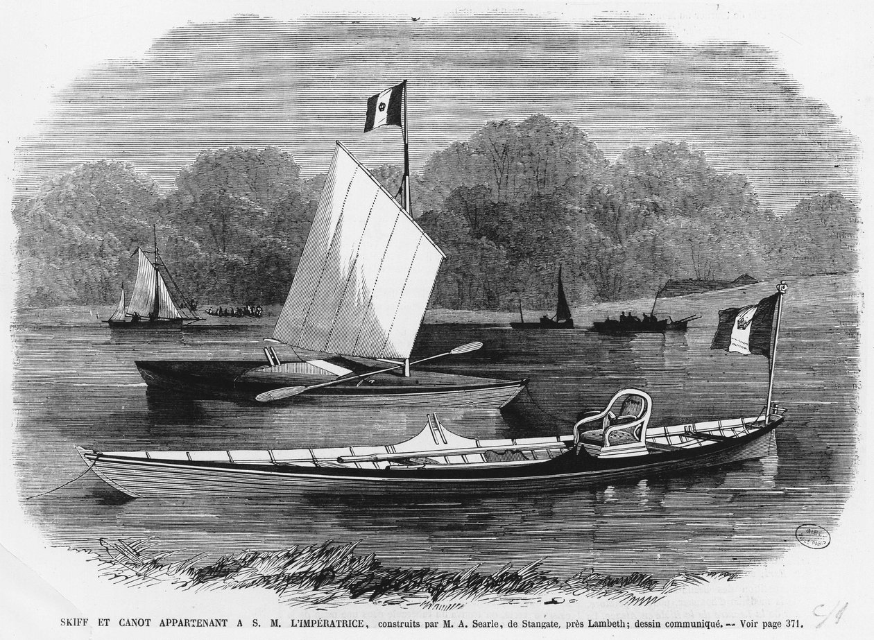 Skiff und Kanu neben der Kaiserin, gebaut von M.A. Searle de Stangate, in der Nähe von Lambeth - Gravur von Unknown artist