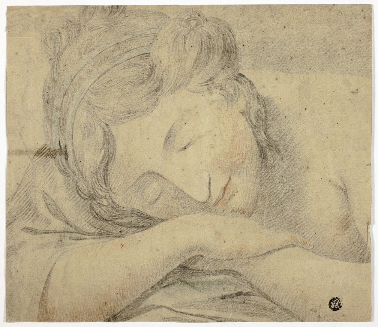 Schlafende Frau mit Kopf auf den Armen von Unknown artist
