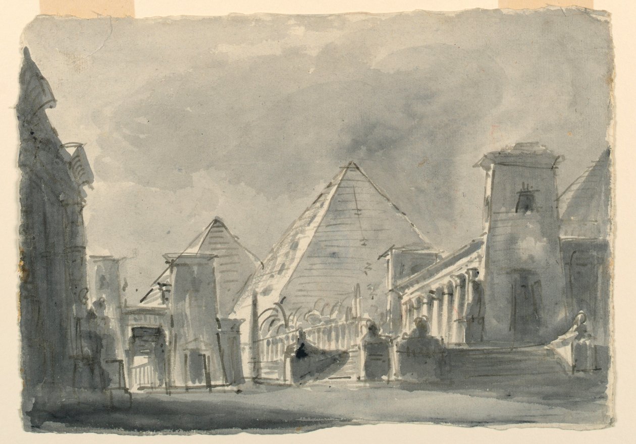 Bühnenbild, Gruppe ägyptischer Gebäude von außen von Unknown artist