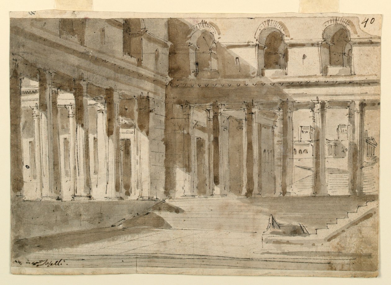Bühnenbild, Palasthof mit Treppe von Unknown artist