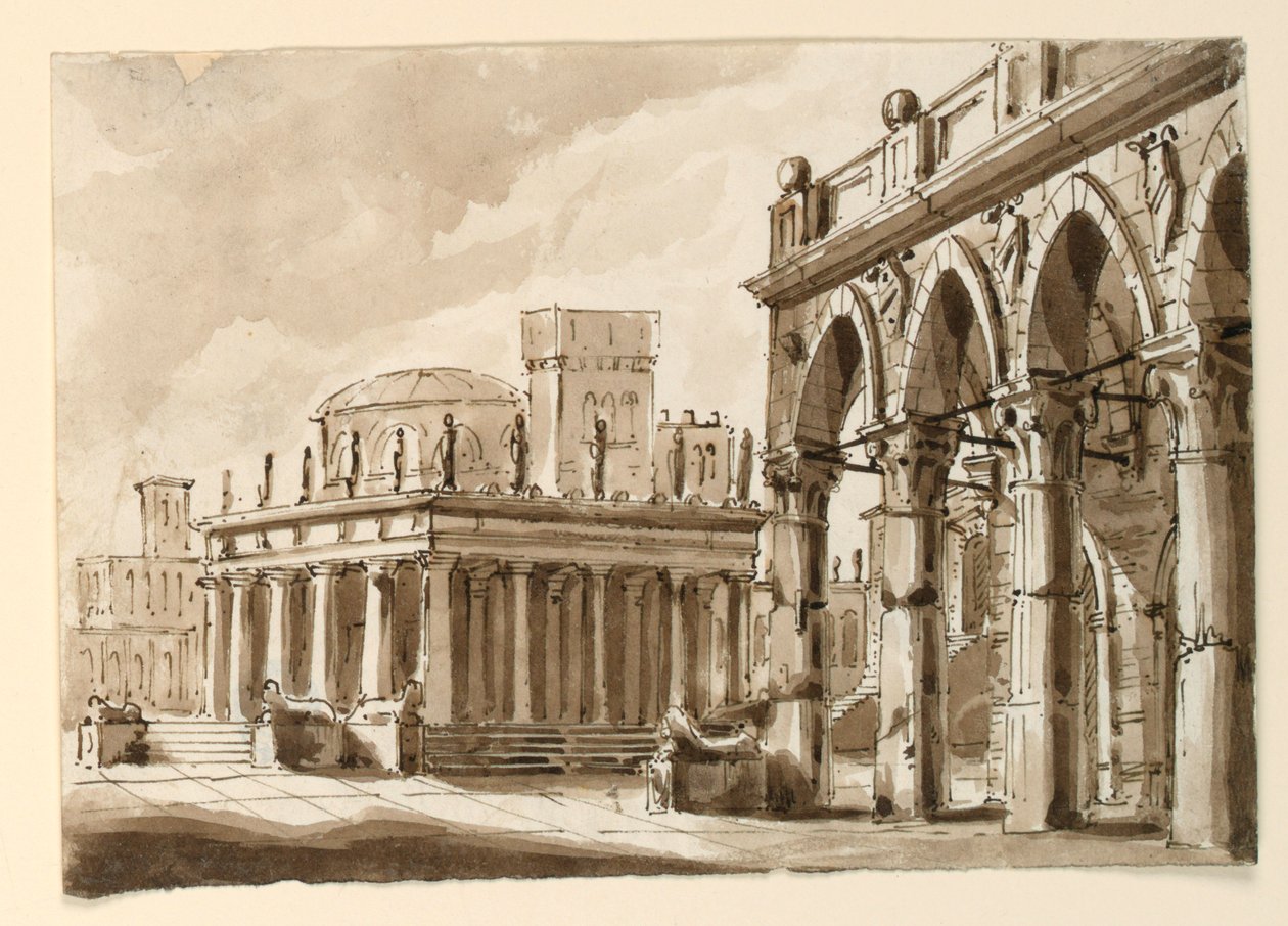 Bühnenbild, Platz mit öffentlichem Gebäude von Unknown artist