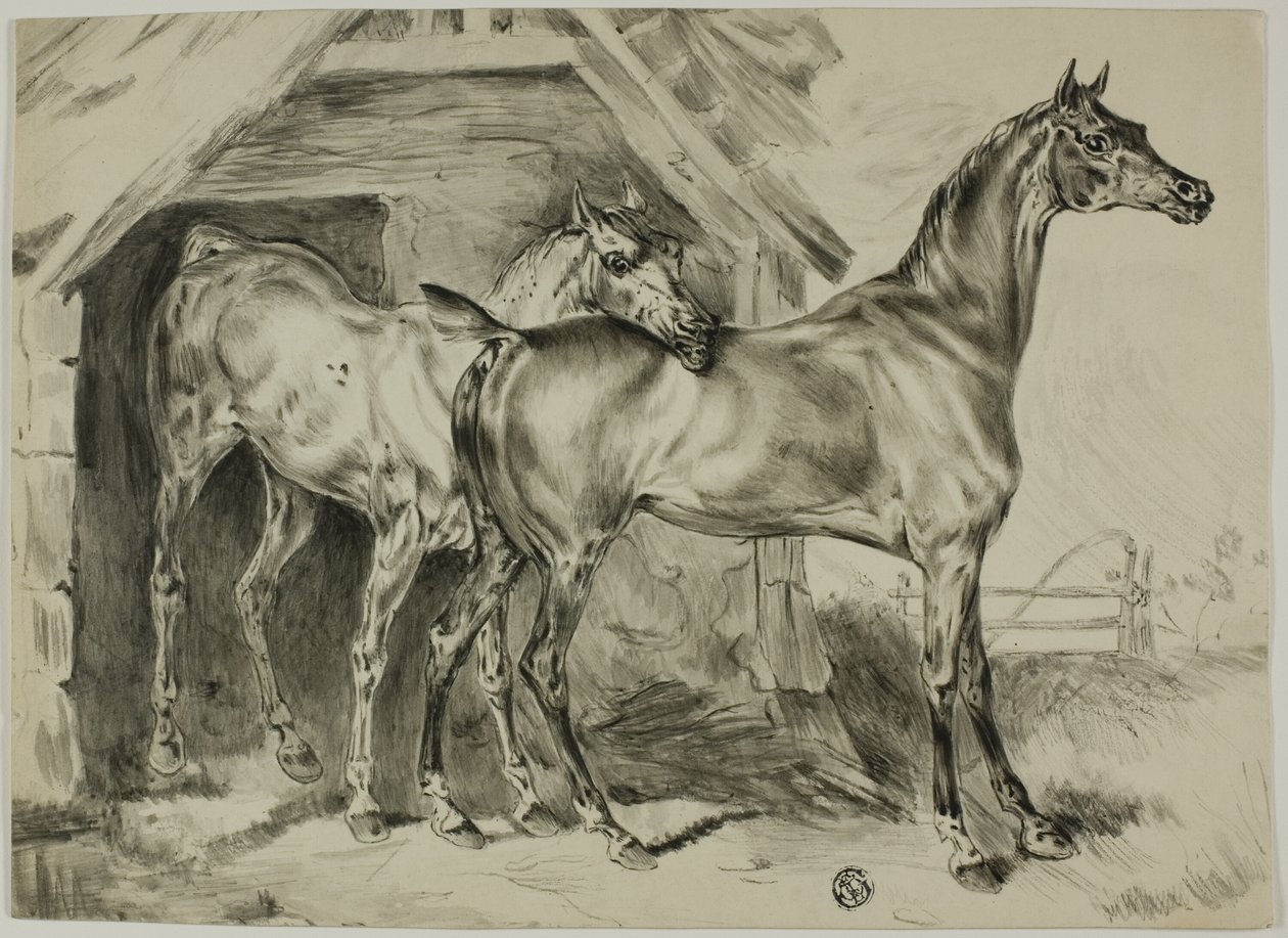 Stehende Stute und Fohlen von Unknown artist