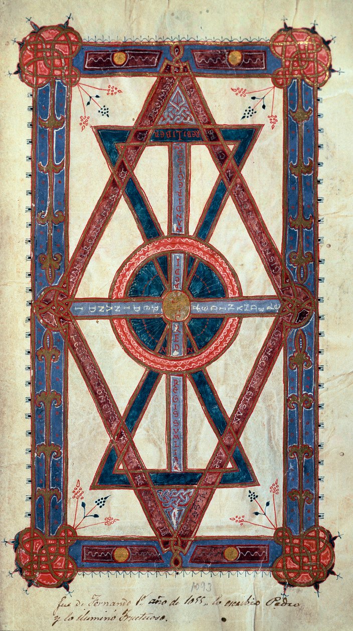 Symbolische Darstellung von Christus: „Ego sum Alpha et Omega, primus et novissimus“ Seite aus dem „Stundenbuch von Ferdinand I (Fernando I de Leon y Castilla)“ von Unknown artist