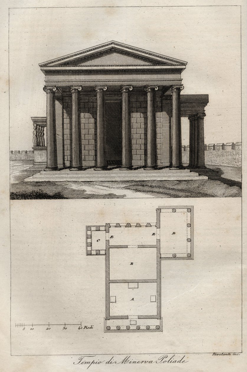 Tempel der Athena Polias - Akropolis Athen - (Alter Tempel der Athena) - Gravur aus „Usi e Costumi di Tutti i Popoli dell