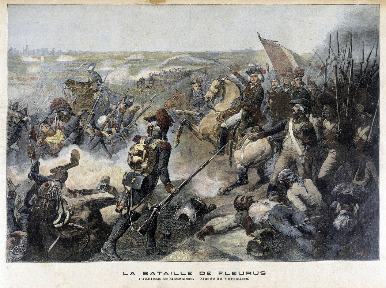 Die Schlacht von Fleurus (Belgien 1794) nach dem Gemälde von Mauzaisse (Musée de Versailles). Illustration des „Petit Journal“ von 1892. von Unknown artist