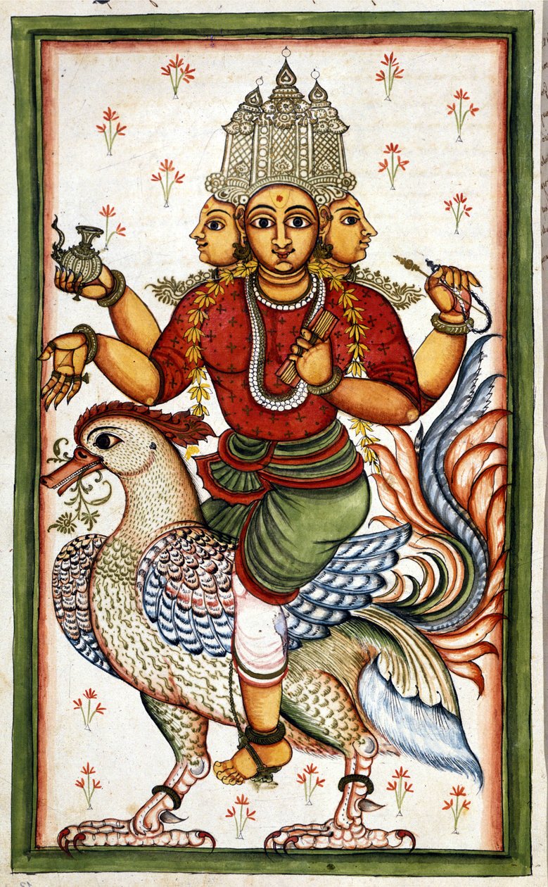 Die hinduistische Gottheit Brahma. Seite aus dem Manuskript (ms.8300) „Geschichte von Mogol“ (Moghul oder Moghol) von Stefano Nivibus Cardeira. 18. Jahrhundert. Biblioteca Marciana, Venedig von Unknown artist