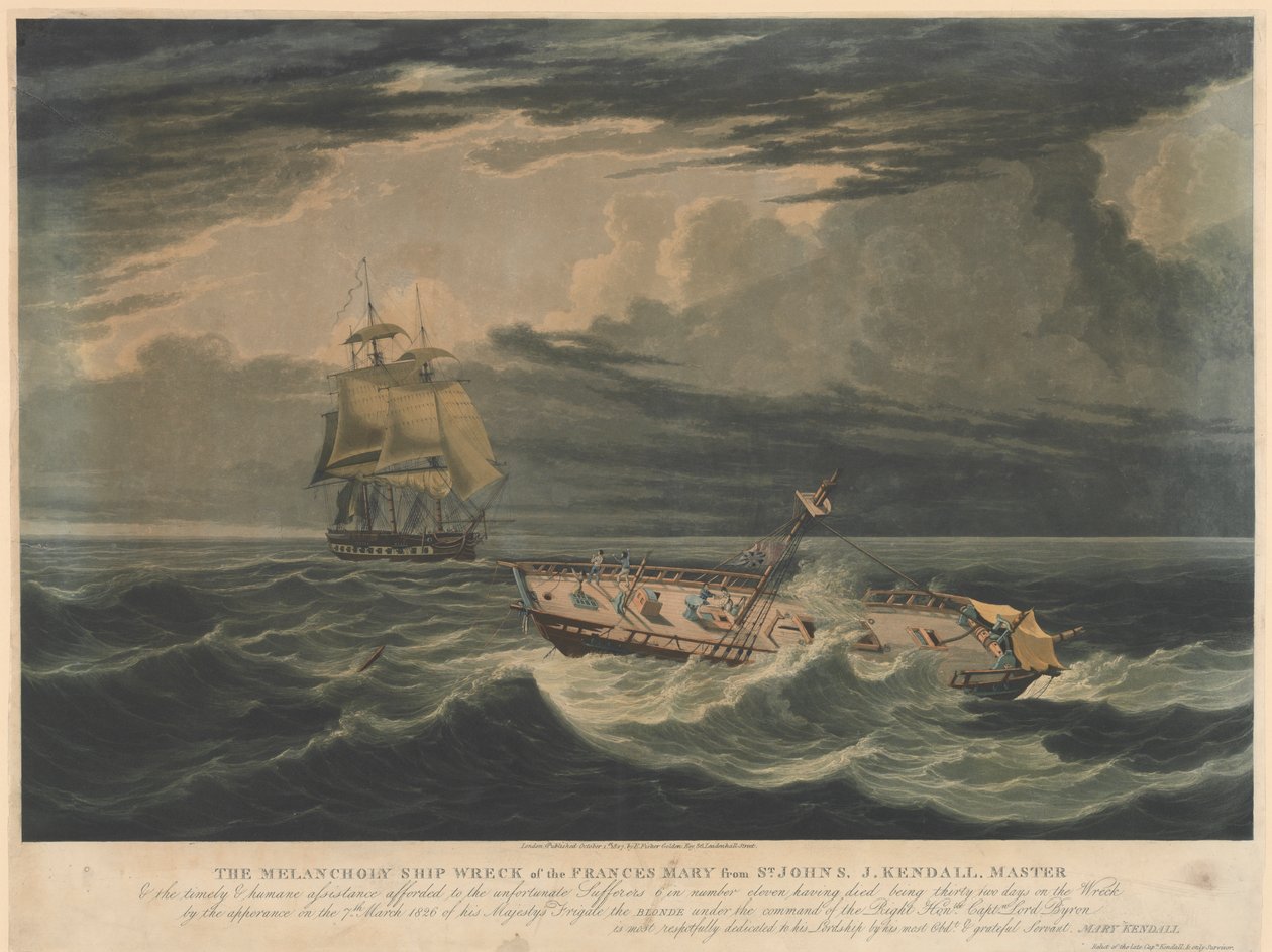 Das melancholische Schiffswrack der Frances Mary von St. Johns... das Erscheinungsbild am 7. März 1826 von Seiner Majestät Fregatte die Blonde... von Unknown artist