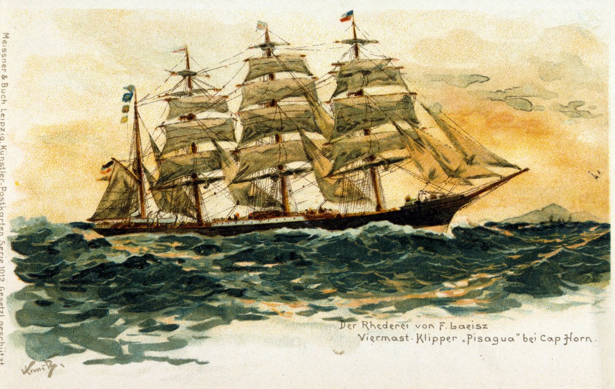 Der Pisagua-Clipper am Kap Hoorn. Illustration aus dem 19. Jahrhundert von Unknown artist