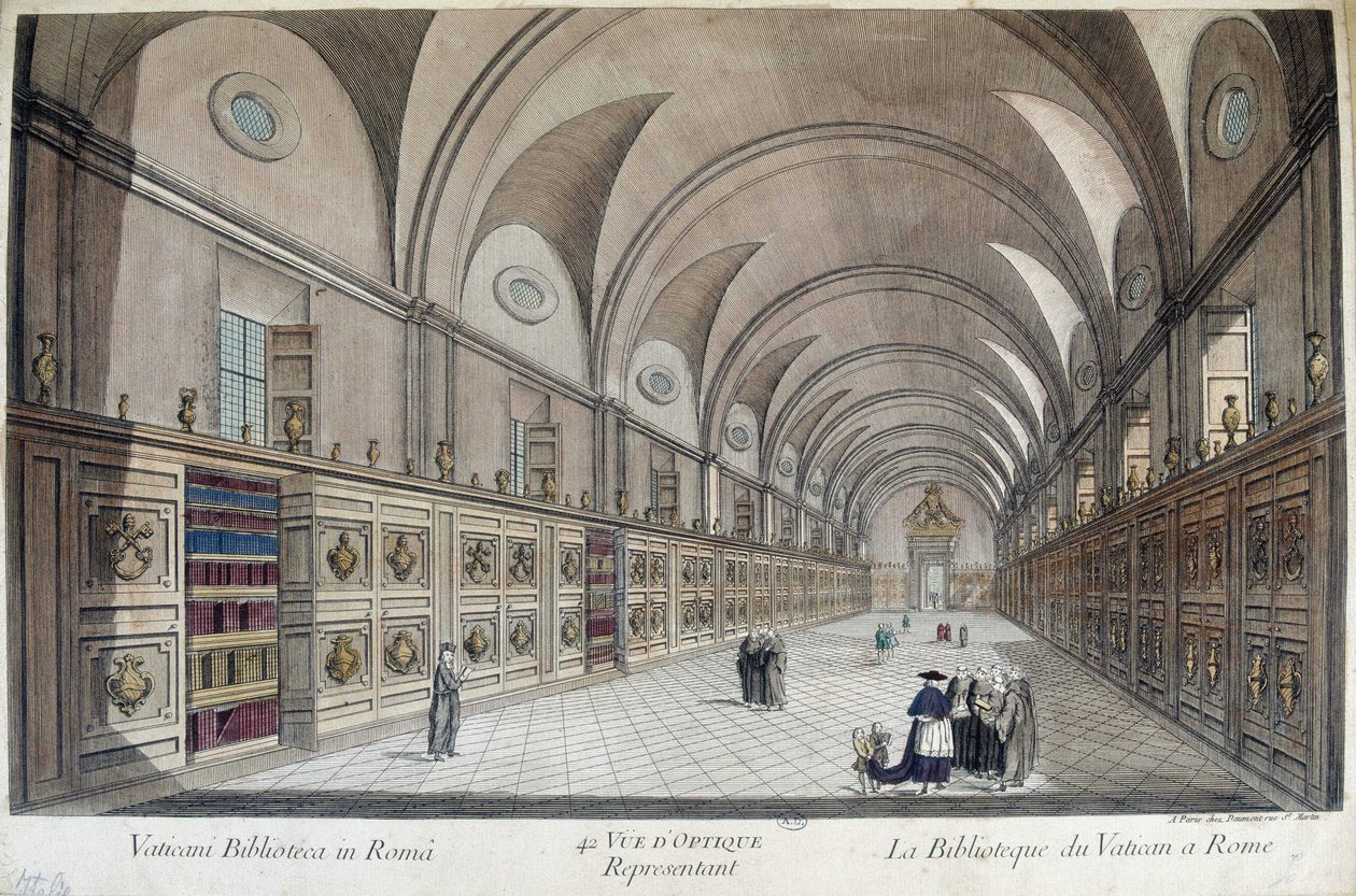Die Vatikanische Bibliothek (Apostolische Bibliothek) in Rom (Stich) von Unknown artist