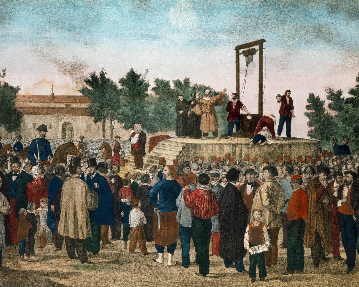 Hinrichtung von Felice Orsini (1819-1858) und Pieri am 13. März 1858, die das Attentat vom 14. Januar 1858 gegen Napoleon III. ausführten von Unknown artist
