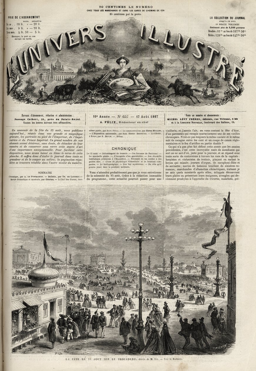 Das Fest am 15. August 1867 auf dem Trocadéro in Paris - Das illustre Universum 1867 von Unknown artist