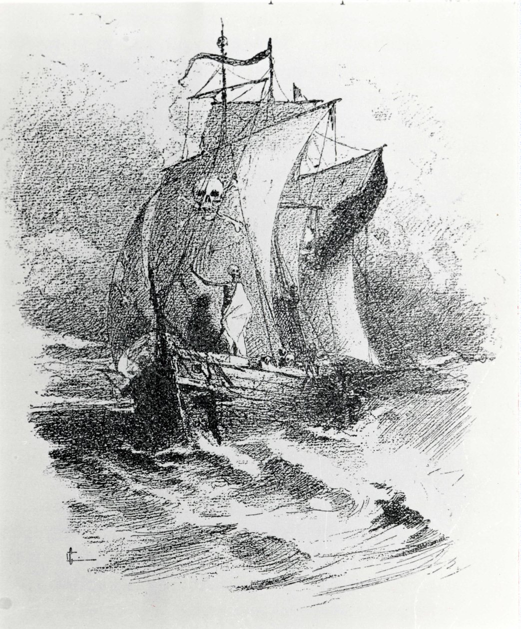 Die Legende vom Geisterschiff oder dem Fliegenden Holländer: Ein niederländischer Kommandant, der sein Schicksal herausfordern wollte, soll dazu verurteilt worden sein, für immer auf seinem Schiff umherzuwandern und den Schiffen, die seinen Weg kreuzen, Un von Unknown artist