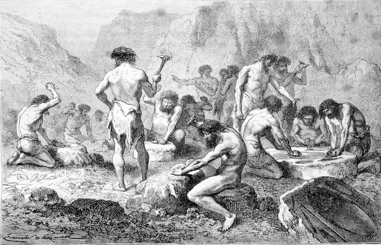 Die Herstellung und Politur von Feuerstein durch prähistorische Menschen in Pressigny von Unknown artist