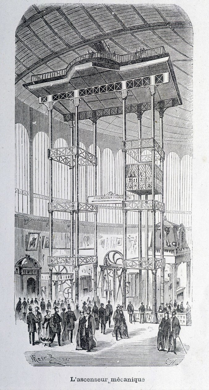 Der mechanische Aufzug des Ingenieurs Edoux auf der Weltausstellung 1867 - Gravur von Unknown artist
