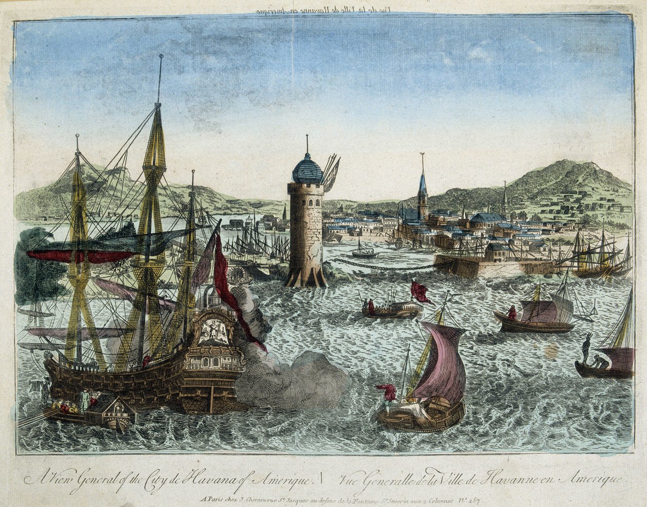 Der Hafen von Havanna und die umliegende Schifffahrt - Gravur von Unknown artist