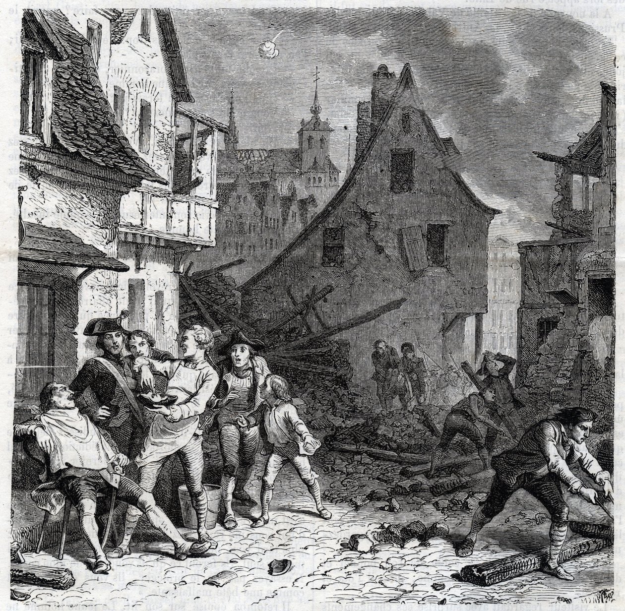Die Rasierwasserschale von Lille. Eine Episode aus der Belagerung von Lille im Jahr 1792 während der Französischen Revolutionskriege - Le siège de Lille en octobre 1792 - Revolution française - Bombardement durch Österreicher und Preußen - Barbier benutzt  von Unknown artist