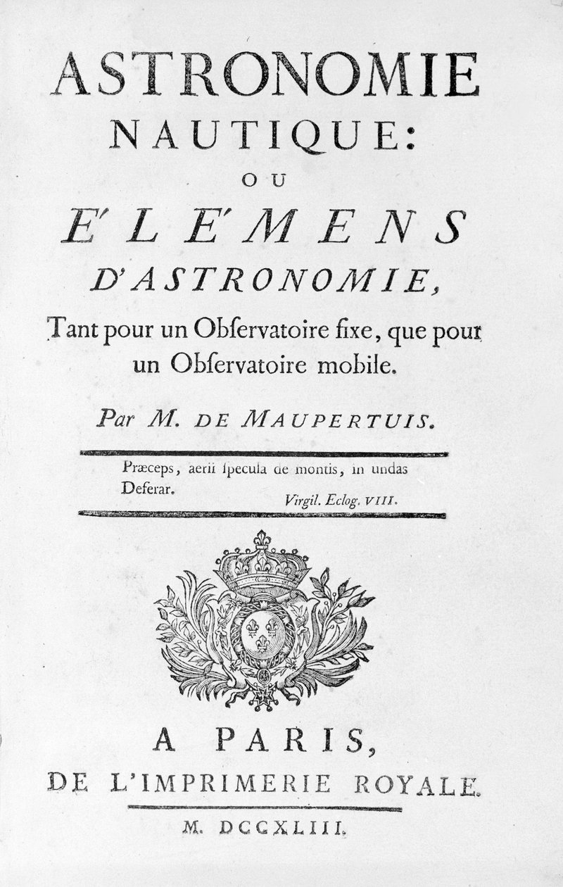 Titelseite der Nautischen Astronomie: oder Elemente der Astronomie von M. de Maupertuis. 1743 von Unknown artist