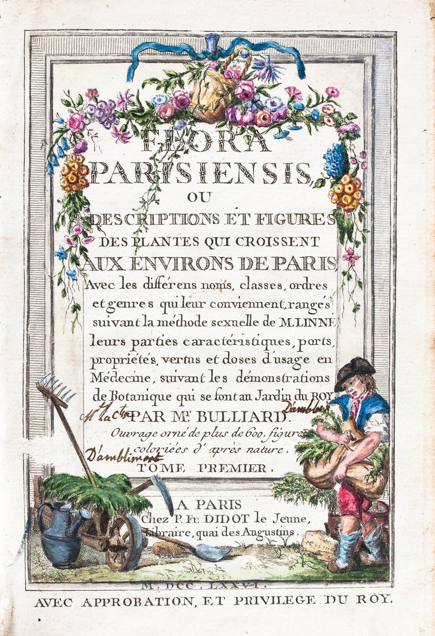 Titelseite des 1. Bandes, Flora Parisiensis oder Beschreibungen und Abbildungen der Pflanzen, die um Paris wachsen von Unknown artist
