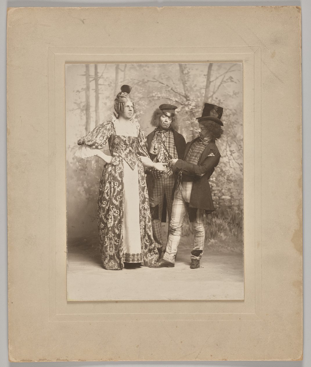 Ohne Titel (Theaterszene mit 3 Figuren: der Handleser) von Unknown artist