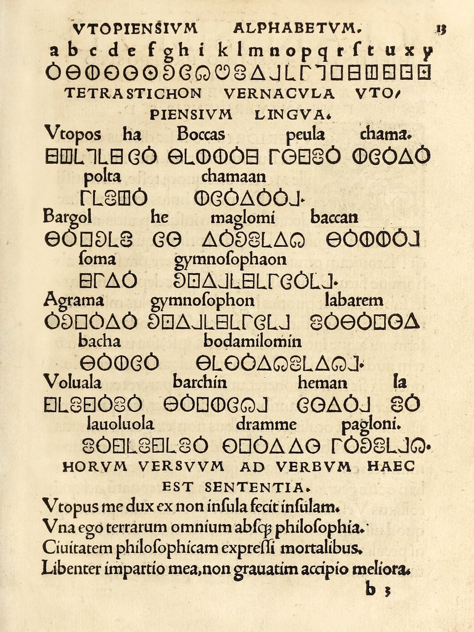 Utopiensium Alphabetum (Utopisches Alphabet) aus der dritten Ausgabe von 
