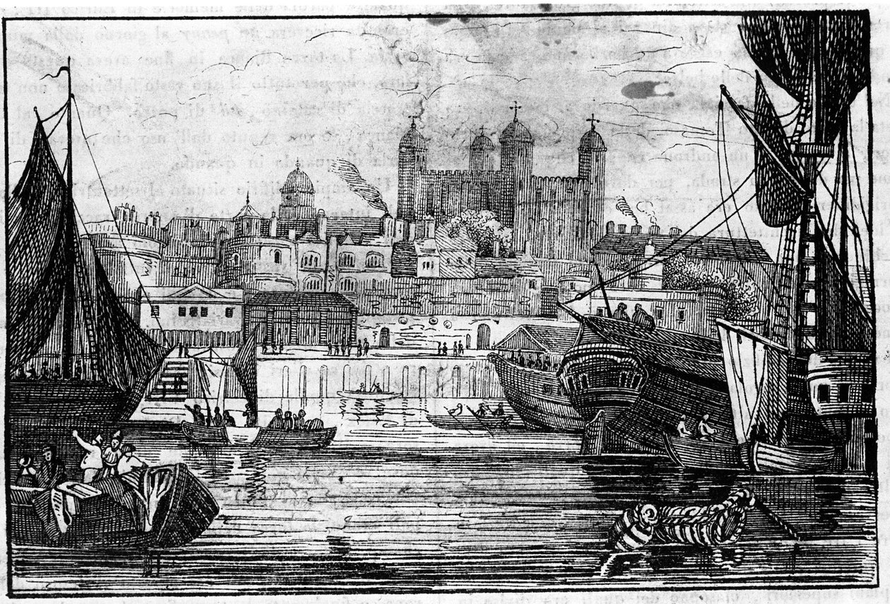 Ansicht des Tower of London und der Themse Ende des 18. Jahrhunderts Gravur von Unknown artist