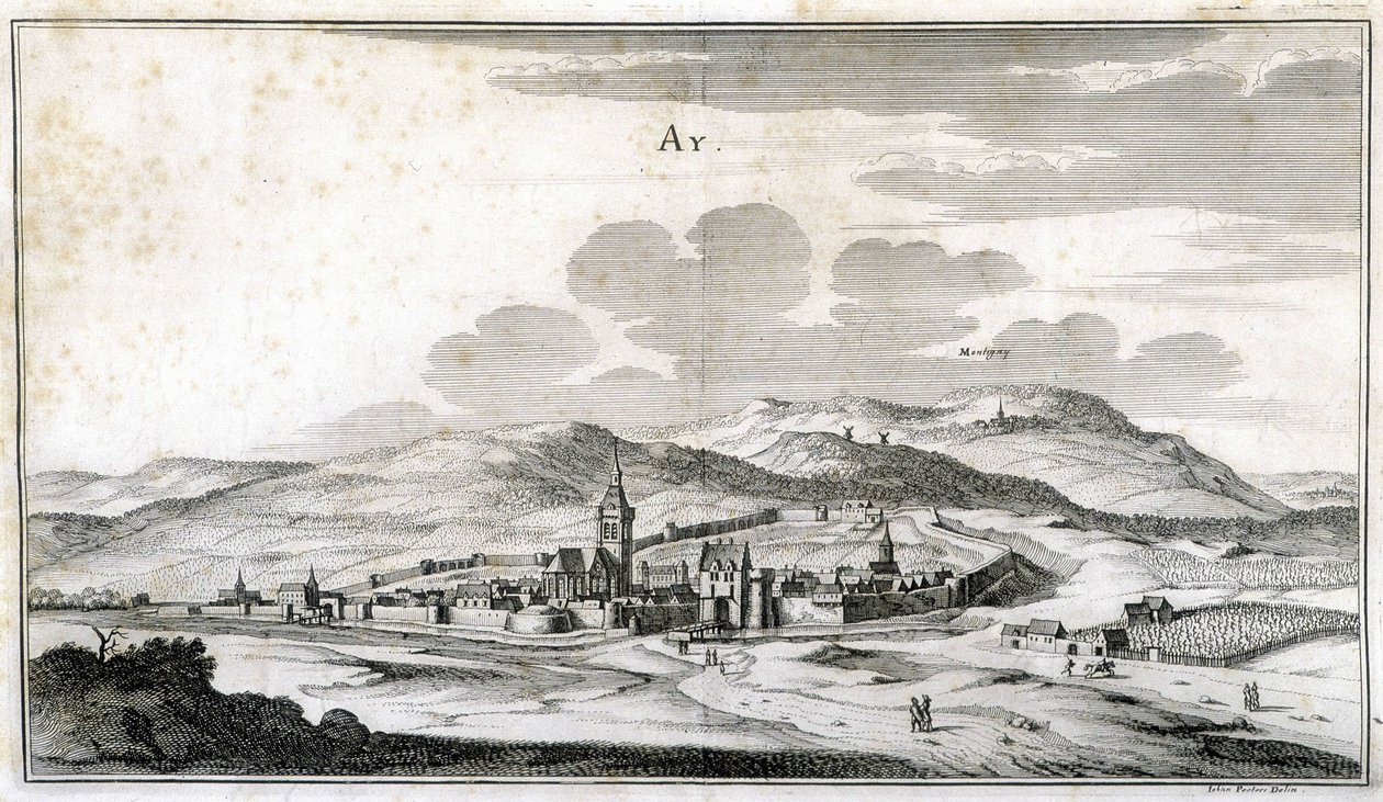 Ansicht der Stadt Ay. Gravur aus dem späten 18. Jahrhundert von Unknown artist
