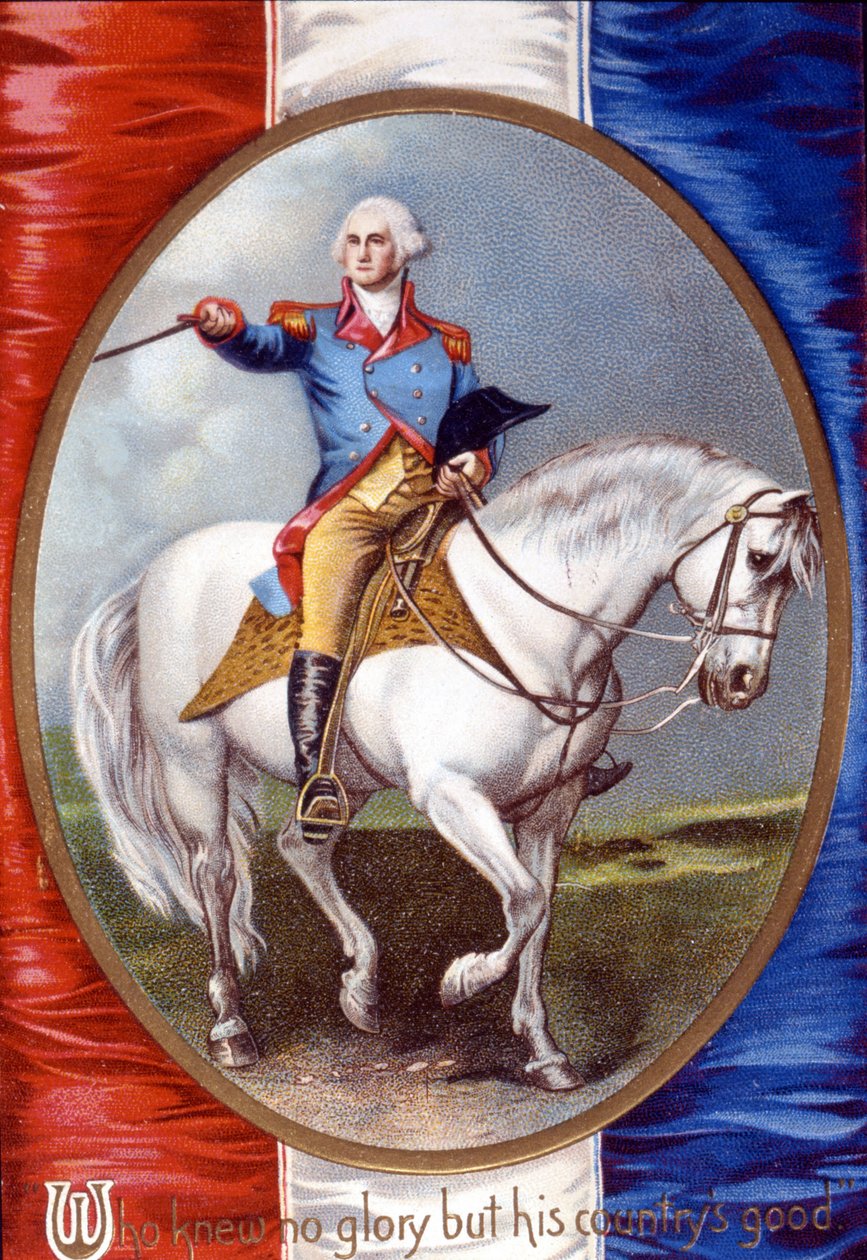 Wer keinen Ruhm kannte außer dem Wohl seines Landes: George Washington (1732-1799) reitend im Medaillon auf der Rückseite der französischen Flagge von Unknown artist