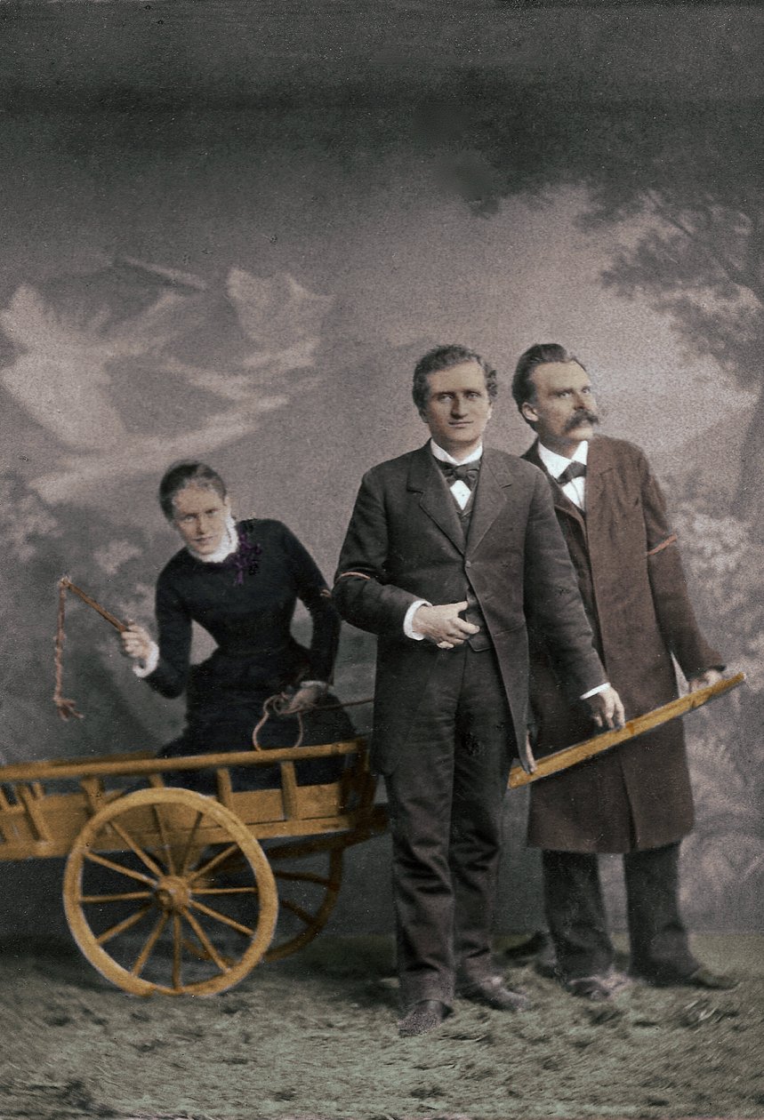 Paul Ree (1849-1901) englischer Philosoph - Lou Andreas-Salomé (1861-1937) (Andreas Salome) russische Psychoanalytikerin - Friedrich Nietzsche (1844-1900) deutscher Philosoph - Mai 1882 (Luzern, Atelier Jules Bonnet) numerische Kolorierung von Unknown photographer
