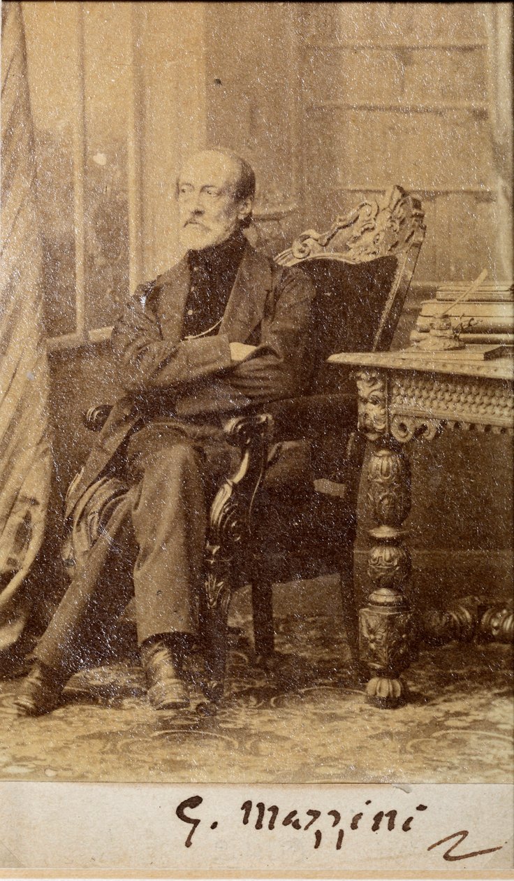Porträt von Giuseppe Mazzini, mit Autogramm (s/w Foto) von Unknown photographer