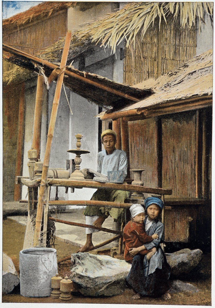 Drechsler, Handwerker aus Tonkin. Gravur Ende 19. Jahrhundert von Unknown photographer