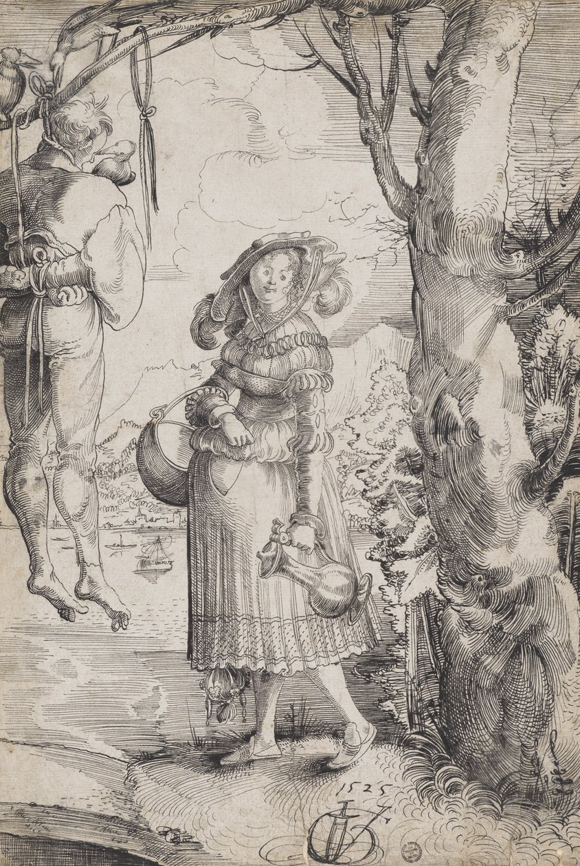 Frau in der Nähe eines gehängten Mannes von Urs (1485-1528) Graf