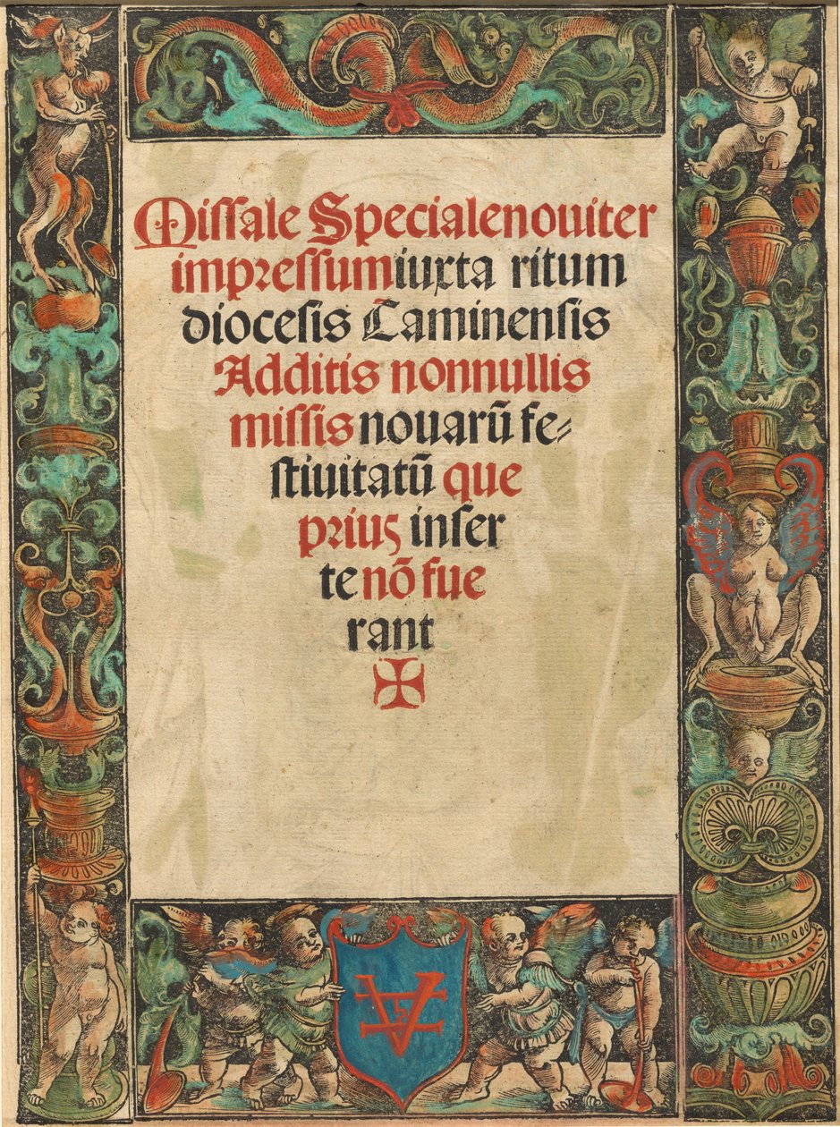 Titelseite für ein Messbuch mit Satyr und Putti Rand [verso] von Urs Graf