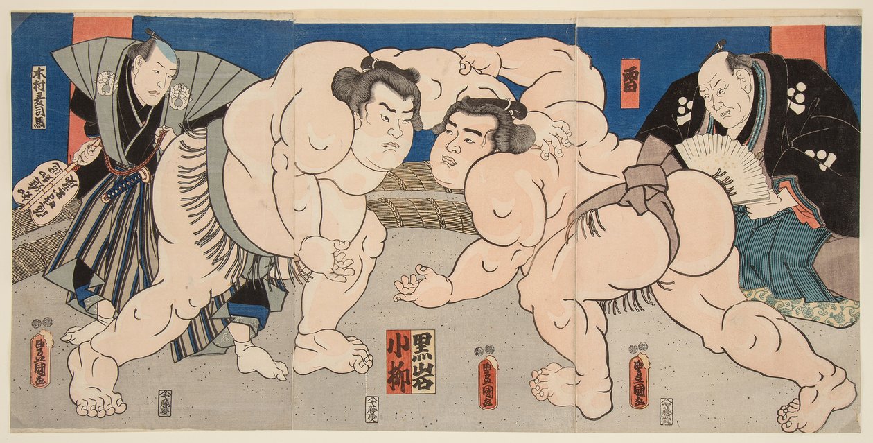Sumo-Kampf der Ringer Koyanagi und Kuroiwa von Utagawa Kunisada