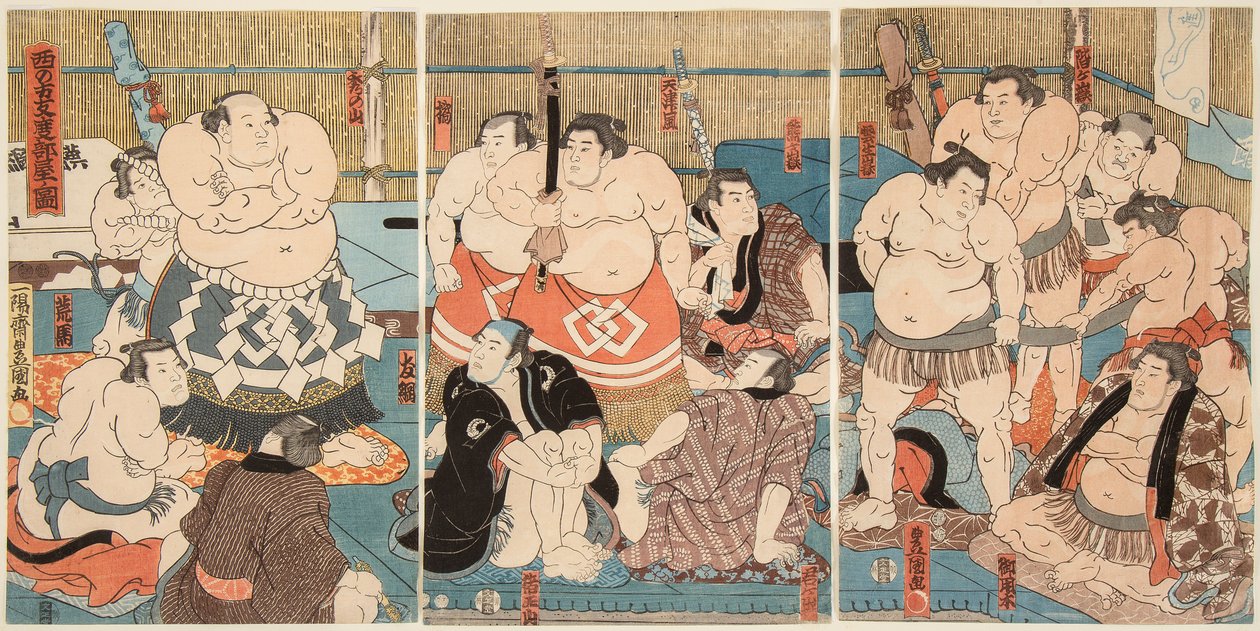 Kampf der Sumo-Ringer Shitaky Beya und Hidenoyama von Utagawa Kunisada