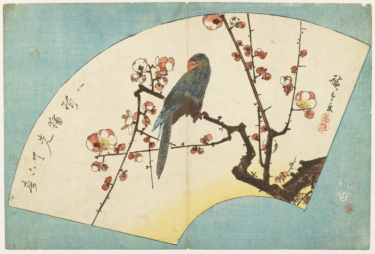 (Papagei auf einer blühenden Pflaume), Mitte des 19. Jahrhunderts von Utagawa Hiroshige