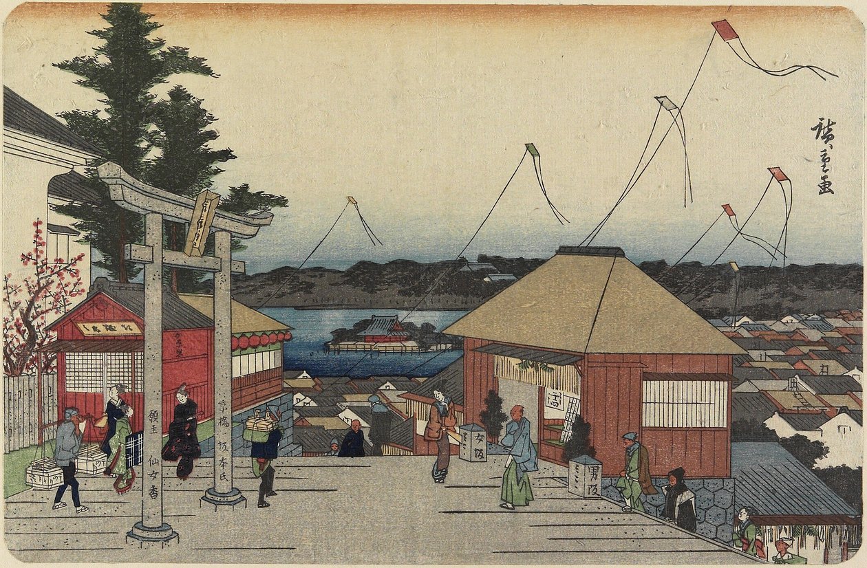 Shinobazu-Teich vom Yushima-Schrein aus gesehen von Utagawa Hiroshige
