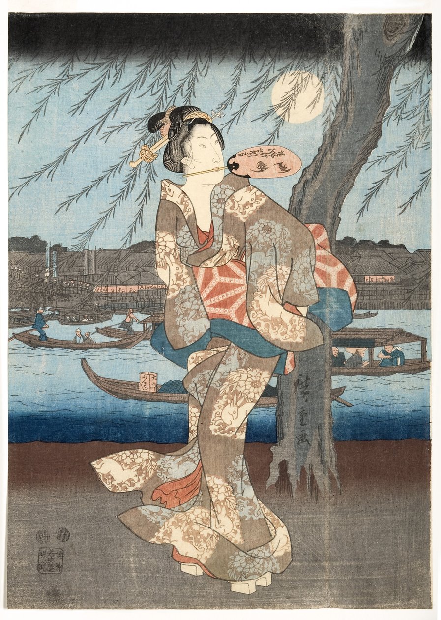 Ein kühler Sommerabend in Ryogoku, 1848-51 von Utagawa Hiroshige