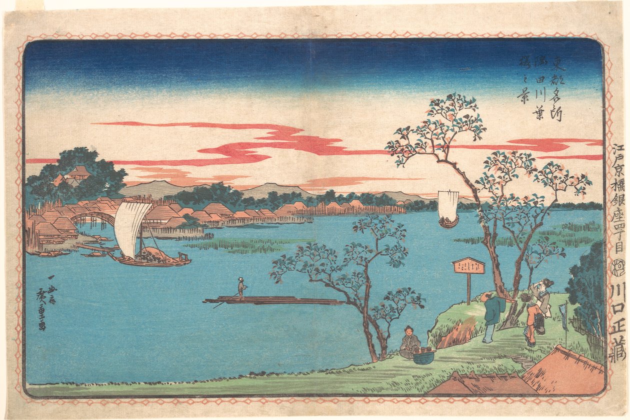 Ein Blick auf Kirschbäume am Sumida-Fluss von Utagawa Hiroshige