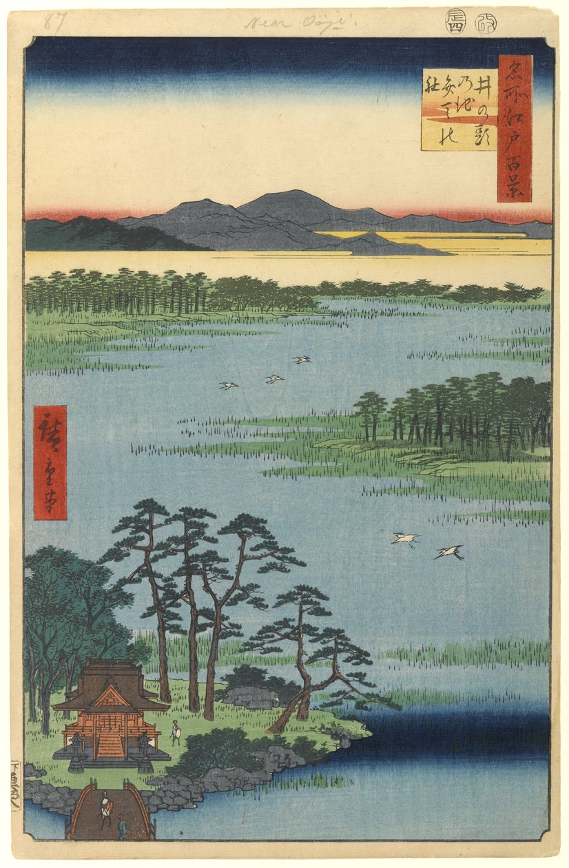 Benten-Schrein, Inokashira-Teich, Nr. 87 aus Einhundert berühmte Ansichten von Edo, 1856 von Utagawa Hiroshige