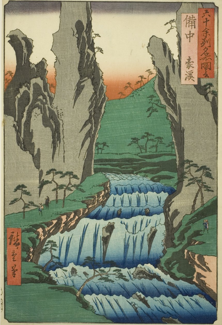 Provinz Bitchu: Gokei (Bitchu, Gokei), aus der Serie "Berühmte Orte in den sechzig Provinzen (Rokujuyoshu meisho zue)" von Utagawa Hiroshige