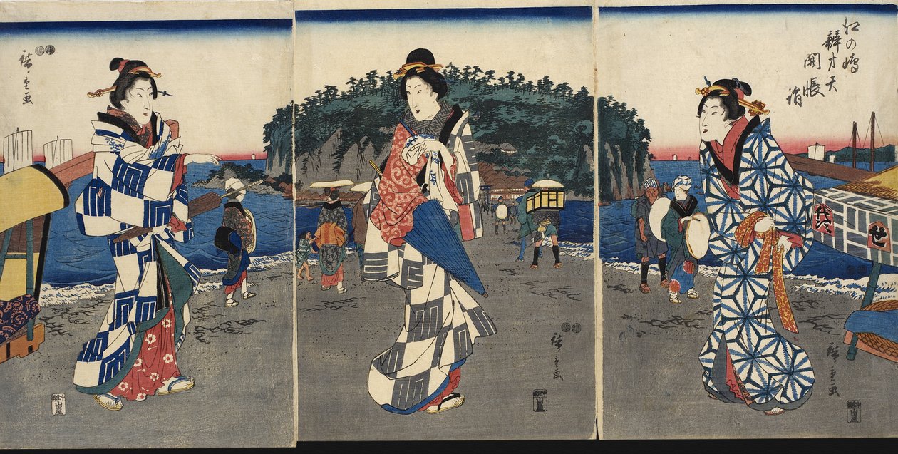 Zeremonie zur Enthüllung der Ikone bei Benzaiten, Enoshima von Utagawa Hiroshige
