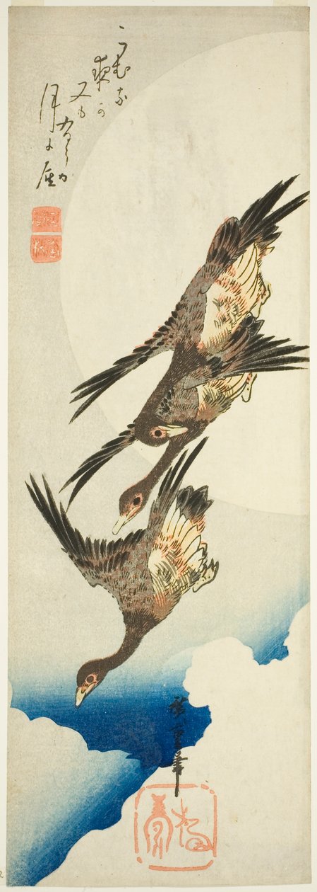 Fliegende Gänse und Vollmond von Utagawa Hiroshige